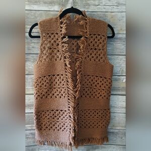 Brown/rust Crochet Women Sweater Vest, Handmade, Fringe, Boho, Fall